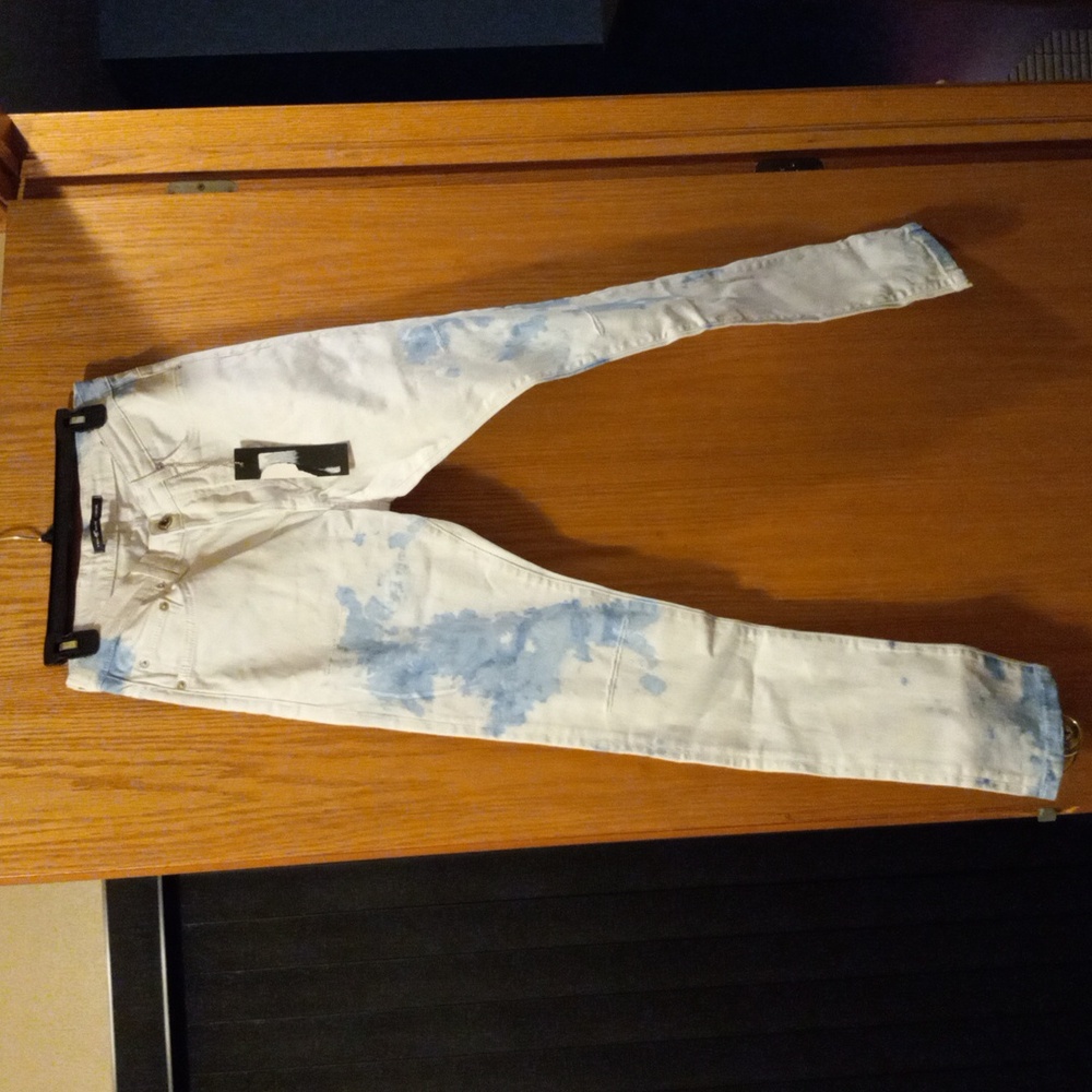 Mens 7th Hvn Jeans London Sz 32 White and blue  Inseam 30 Buttonfly tie dye look